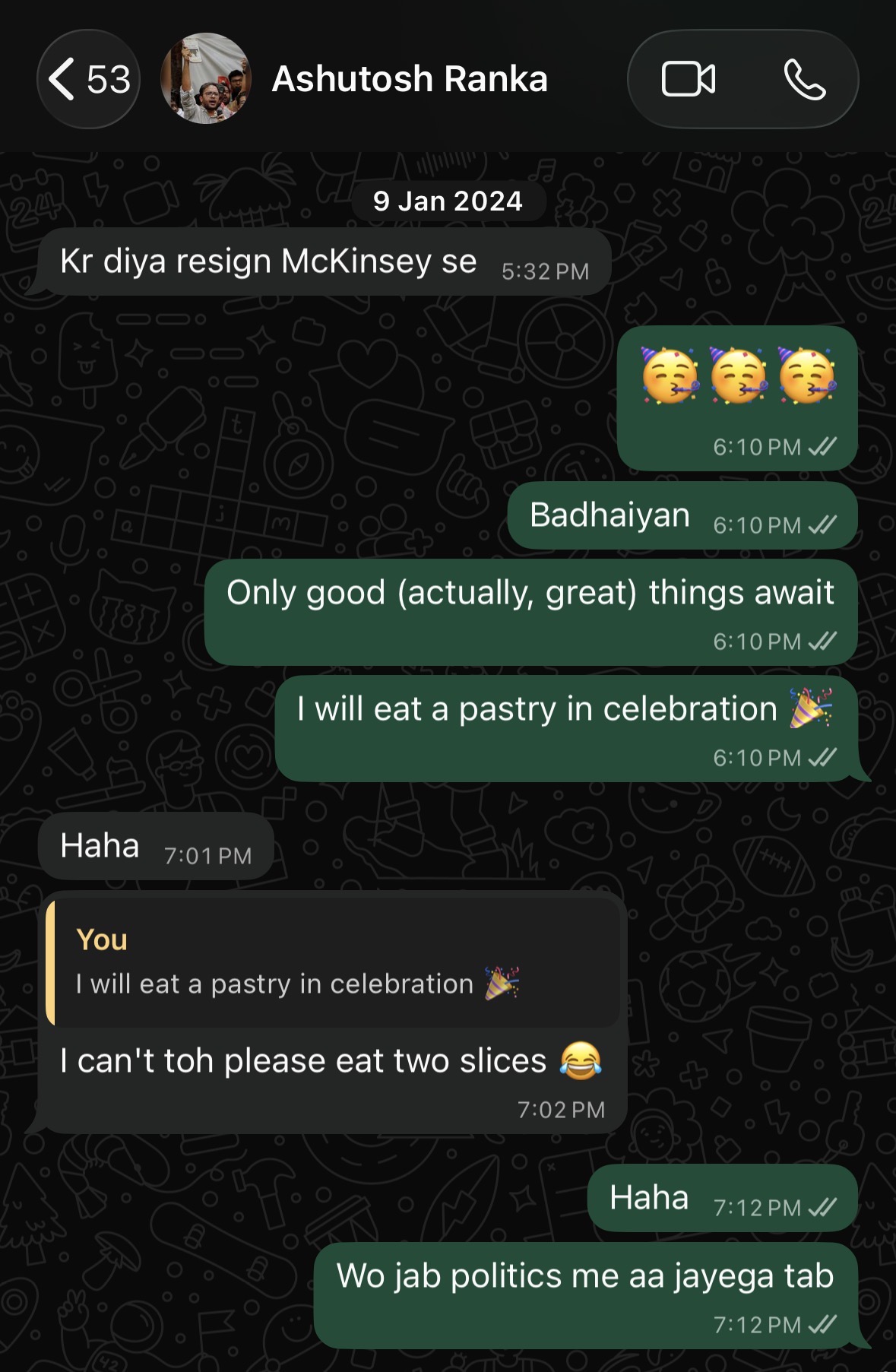 WhatsApp conversation about resigning from McKinsey
