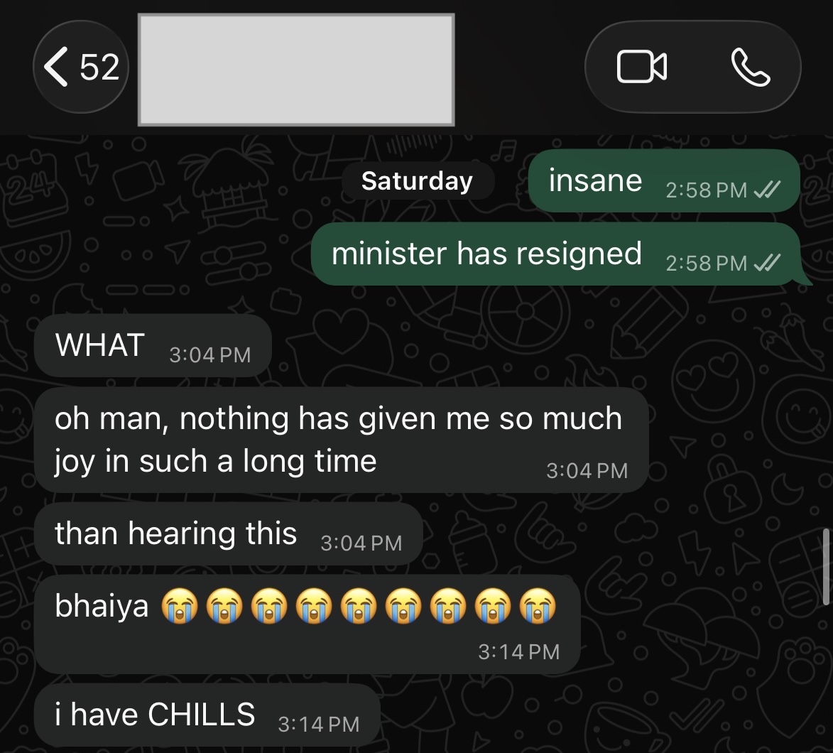 Younger Sister's WhatsApp reaction to Dharmendra Pradhan's resignation