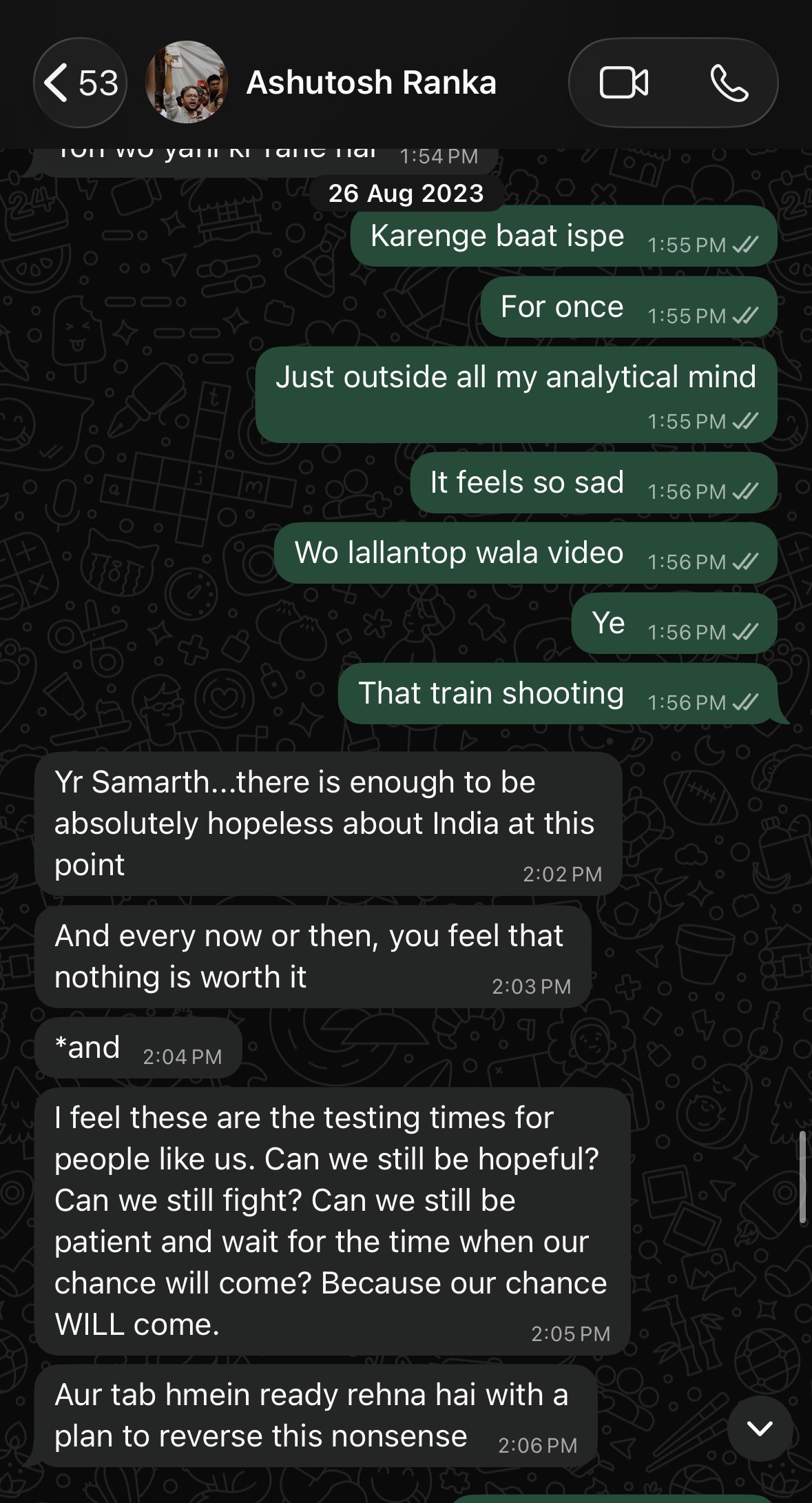 WhatsApp conversation, part 1